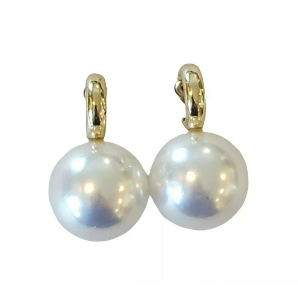 Vintage 90s Gold Plated 925 Sterling Silver Hoop Earrings Oversized Pearl Accent